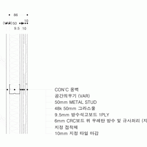 벽체상세도 타일 마감 경량벽체 CD-WA-DW-TL014