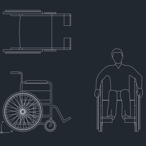 휠체어 평면/입면/측면 캐드소스 te-di-sa001 휠체어